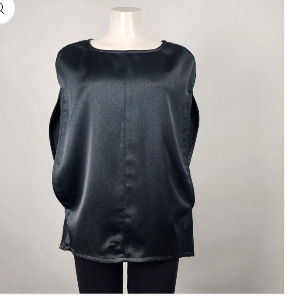 NWT Halston Cape oversized top sleeveless high low size XS deep forest green